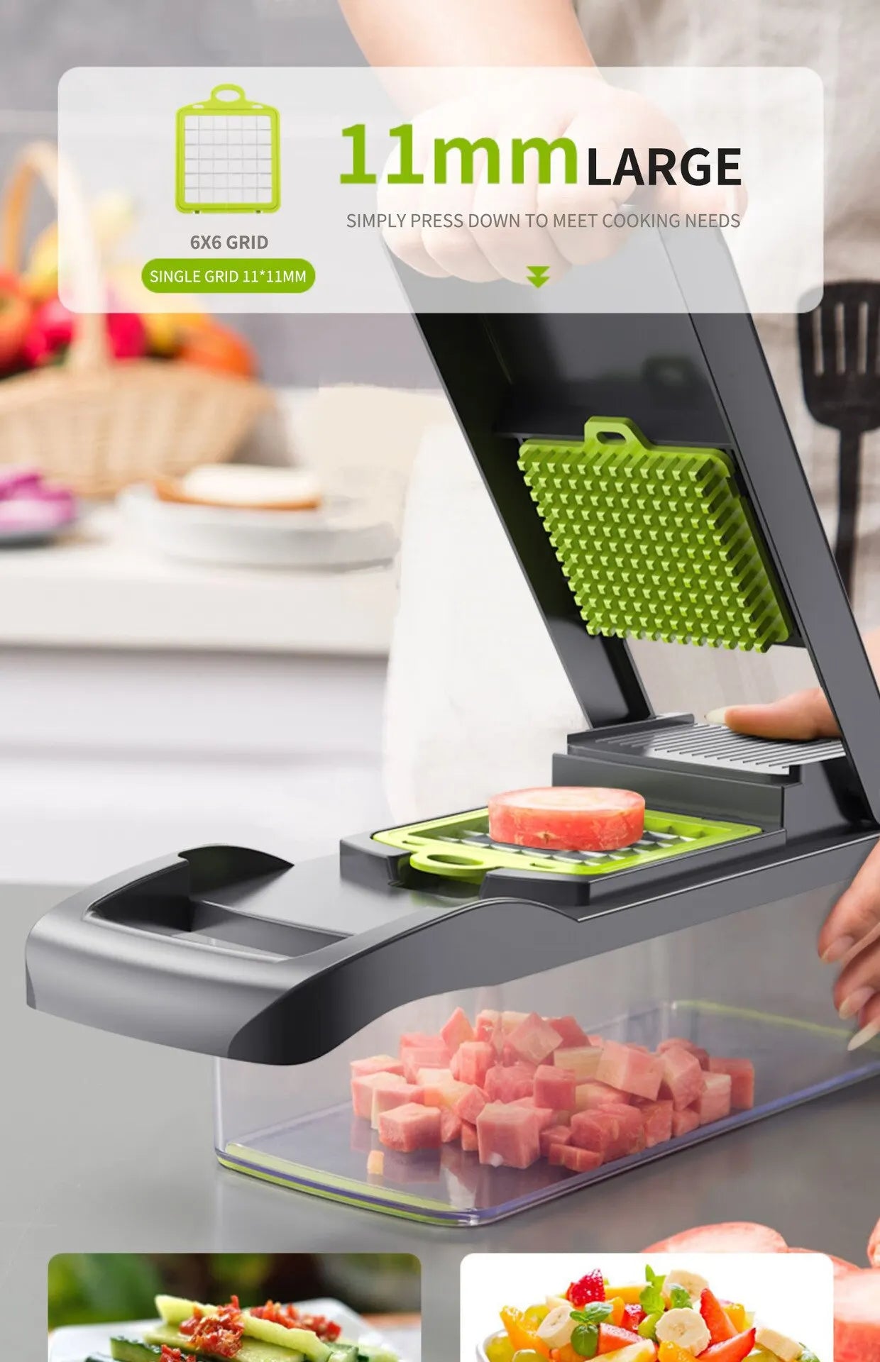 12-in-1 Groentesnijder met Opvangmand - Groen/Zwart