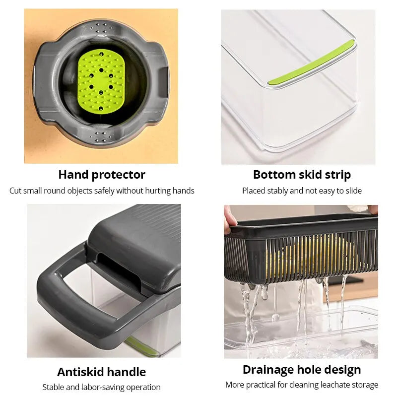 12-in-1 Groentesnijder met Opvangmand - Groen/Zwart
