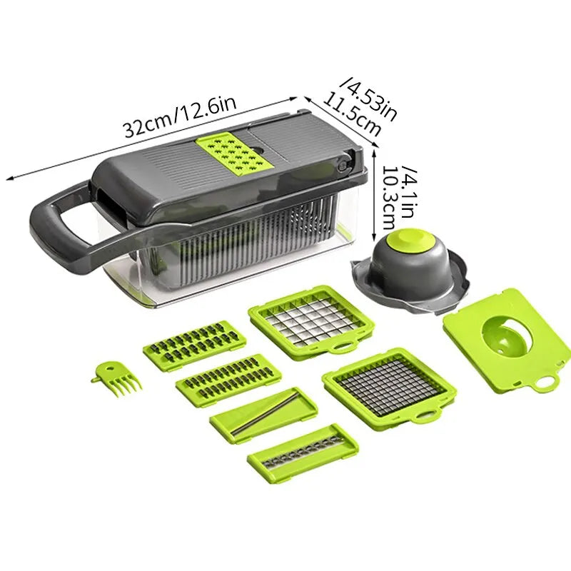 12-in-1 Groentesnijder met Opvangmand - Groen/Zwart