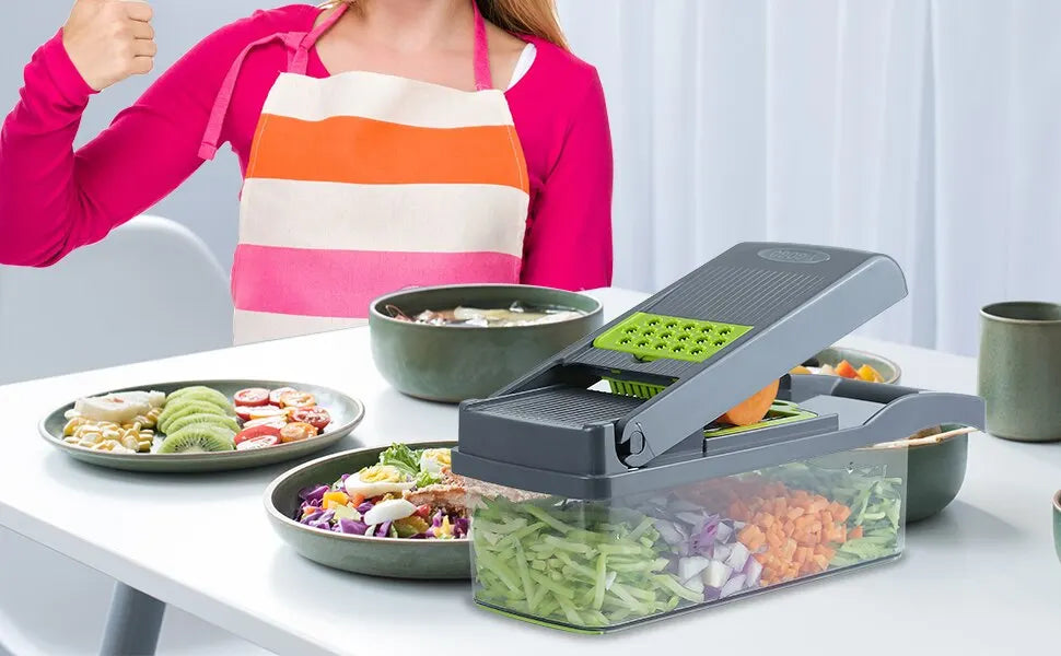 12-in-1 Groentesnijder met Opvangmand - Groen/Zwart
